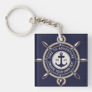Marineblaue nautische Anker- und Schiffssteuerrad- Schlüsselanhänger