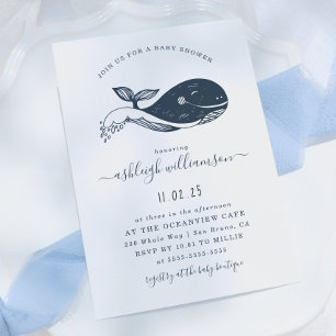 Marineblaue nautische Wal-Einladung zur Babyparty Einladung
