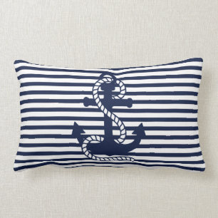 Marineblaue Navy-Blau-Weiß-Streifen und blauer Ank Lendenkissen