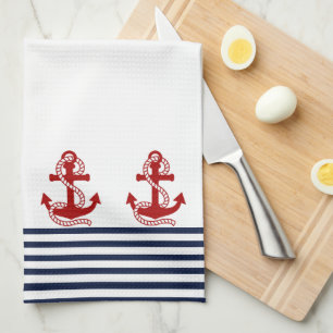 Marineblaue Navy Blau Weiße Streifen und roter Ank Küchentuch