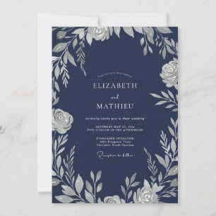 Marineblaue noble Winterhochzeit Einladung
