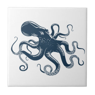 Marineblaue Oktopus-Illustration im maritimen Stil Fliese