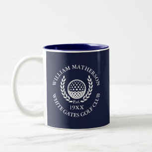 Marineblaue personalisierte Golfclub-Name Zweifarbige Tasse