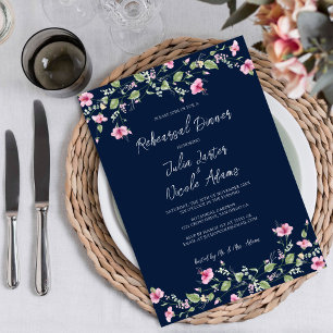 Marineblaue pinkfarbene Hibiskusblüten-Probeessen Einladung