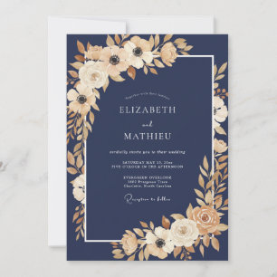Marineblaue poetische Winterhochzeit Einladung