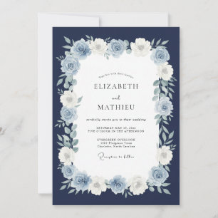 Marineblaue prächtige Blumenhochzeit Einladung