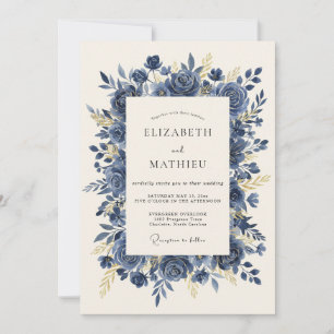 Marineblaue Prächtige Rosenhochzeit Einladung