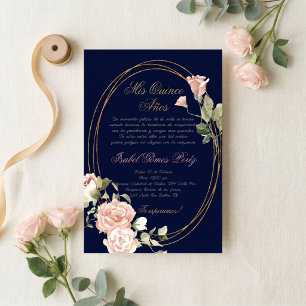 Marineblaue Quinceanera-Einladung auf Spanisch Einladung