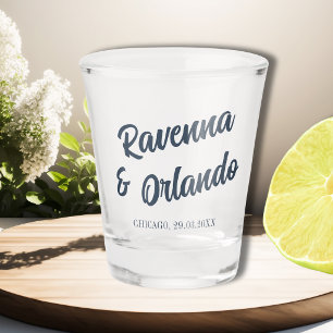 Marineblaue Retro-Kursive Klassische Hochzeit Schnapsglas