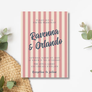 Marineblaue Retro-Rosé-Streifen-Hochzeit Einladung