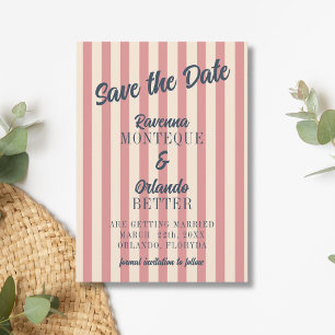 Marineblaue Retro-Rosé-Streifen-Hochzeit Save The Date