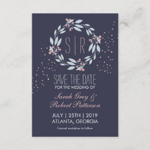 Marineblaue rosa Blumenkranz Hochzeit - Termin mer Save The Date