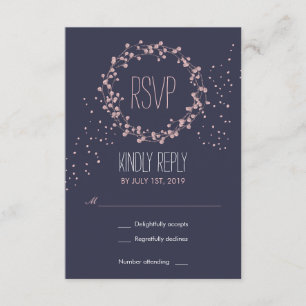 Marineblaue rosa Blumenkranz-Hochzeits-RSVP-Karte RSVP Karte