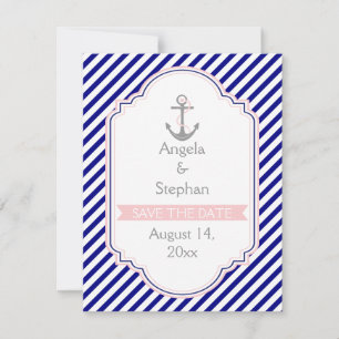 Marineblaue, rosa-nautische Hochzeit Save the Date Einladung