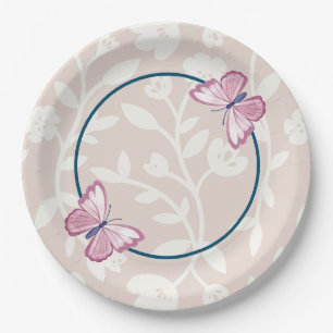 marineblaue rosa Schmetterling floral Pappteller