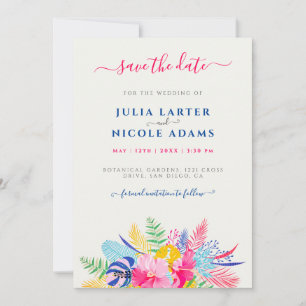 Marineblaue rosa wilde Regenwald-Hochzeit im Immer Save The Date