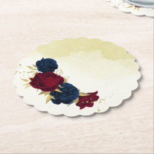 marineblaue rote Blumen goldene Blätter Hochzeit Untersetzer