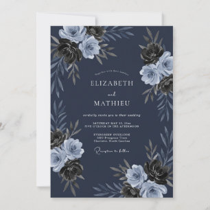 Marineblaue schattenhafte Winterhochzeit Einladung