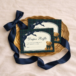 Marineblaue Schleifen-Teddybär-Vintage-Karodiaper- Begleitkarte
