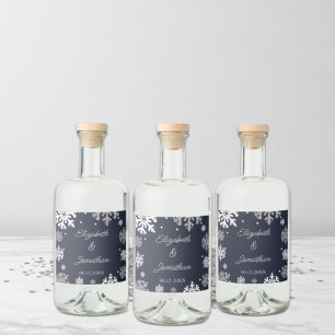 Marineblaue Schneeflocken Winterhochzeit Alkoholflaschenetikett
