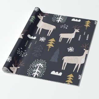 Marineblaue skandinavische Rentier-Wintermuster Geschenkpapier