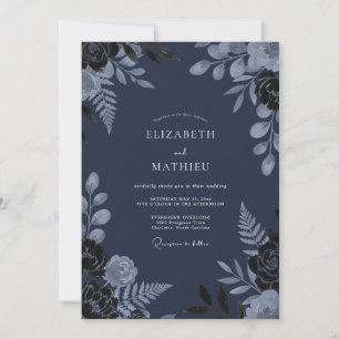 Marineblaue stille Winterhochzeit Einladung