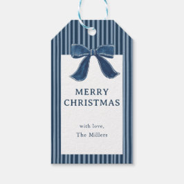 Marineblaue Streifen-Schleifen-Weihnachtsgeschenka Geschenkanhänger