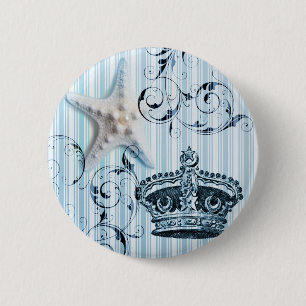 marineblaue Streifen Seestern Muschel Krone nautis Button