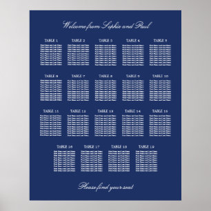 Marineblaue Tisch-Hochzeits-Sitzordnung-Plakat 19 Poster