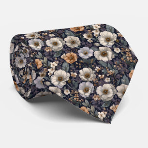 Marineblaue und elfenbeinfarbene Anemonen Hochzeit Krawatte