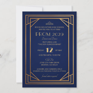 Marineblaue und goldene Art‑Deco‑Einladung Einladung