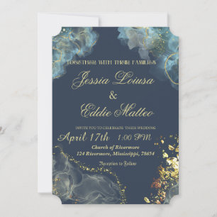 Marineblaue und goldene Hochzeit Clam Shell Einlad Einladung