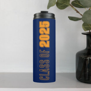 Marineblaue und orange Schulfarben Abschlussjahr Thermosbecher