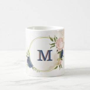 marineblaue und rosafarbene Blumen Grün Kaffeetasse