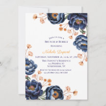 Marineblaue und verbrannt orangefarbene Blumen-Bru