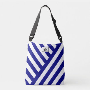 Marineblaue und weiß gestreifte Monogramm-Tasche Tragetaschen Mit Langen Trägern