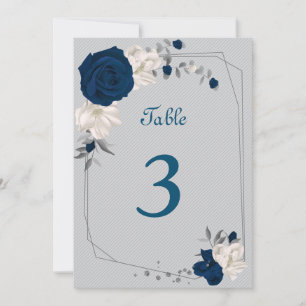 marineblaue und weiße Blumen Tischnummer