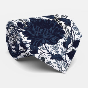 Marineblaue und weiße florale Damast Aristokrat Ho Krawatte