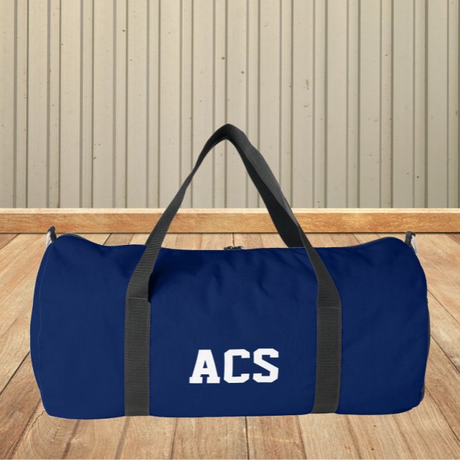 Marineblaue und weiße Schulfarben und -buchstaben Duffle Bag (In Situ)