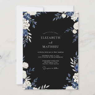 Marineblaue üppige Abendhochzeit Einladung