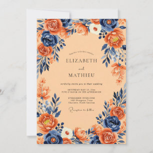 Marineblaue üppige herbstliche Hochzeit Einladung