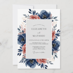 Marineblaue üppige herbstliche Hochzeit Einladung