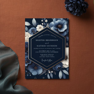 Marineblaue üppige Hochzeit Einladung