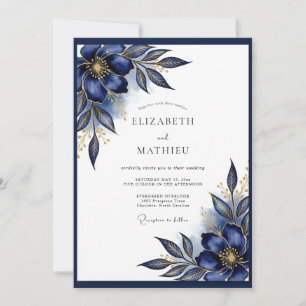 Marineblaue vergoldete formelle Hochzeit Einladung