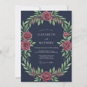 Marineblaue verzaubernde herbstliche Hochzeit Einladung