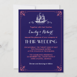 Marineblaue Vintage-Schiffsanker-Hochzeitseinladun Einladung