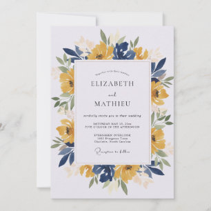 Marineblaue Wasserfarbene Hochzeit Einladung