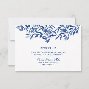 Marineblaue Wasserfarbene Lorbeer-Kranz-Hochzeitsf Einladung
