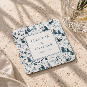 Marineblaue Winter-Toile-Hochzeitspapier-Unterlage Rechteckiger Pappuntersetzer
