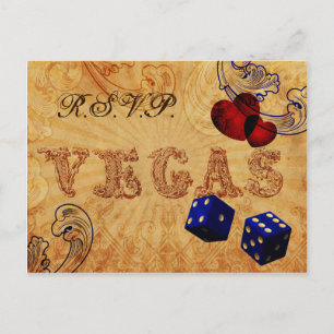 marineblaue Würfel Vintage Vegas Hochzeit RSVP Einladungspostkarte